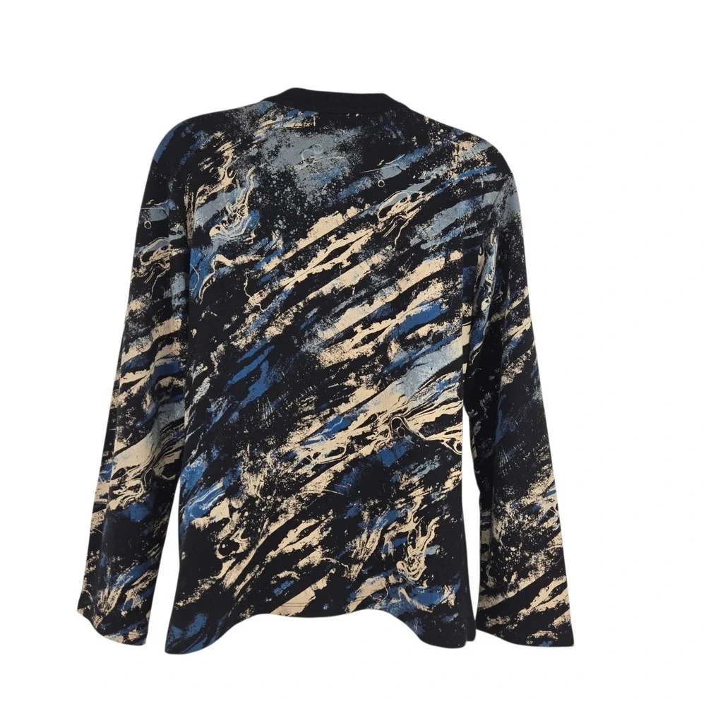 Jess & Jane Jacket Women S Blue Waves Full‎ Zip Rhinestone Abstract Artsy Casual